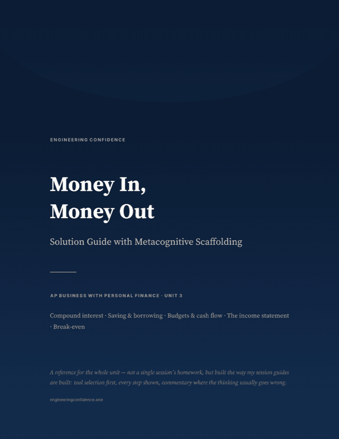 Cover of the AP Business with Personal Finance guide on Money in, money out