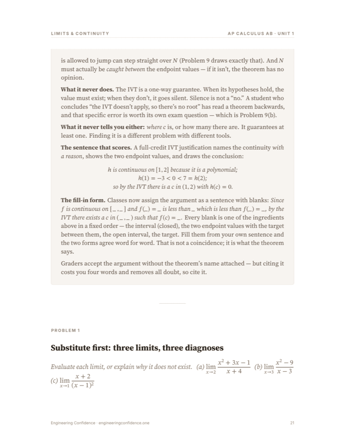 A worked page from the Calculus AB guide, at reading size