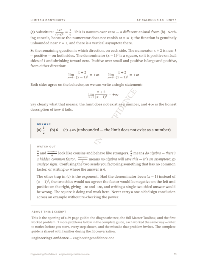 A worked page from the Calculus AB guide
