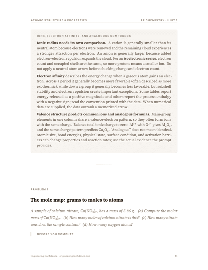 A worked page from the Chemistry guide, at reading size