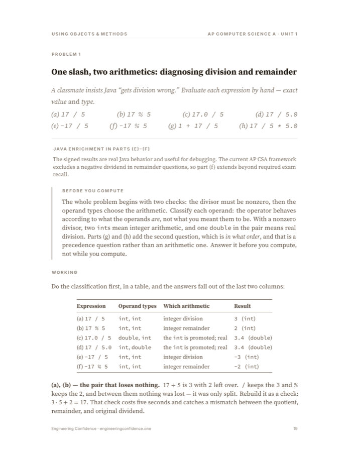 A worked page from the Computer Science A guide, at reading size