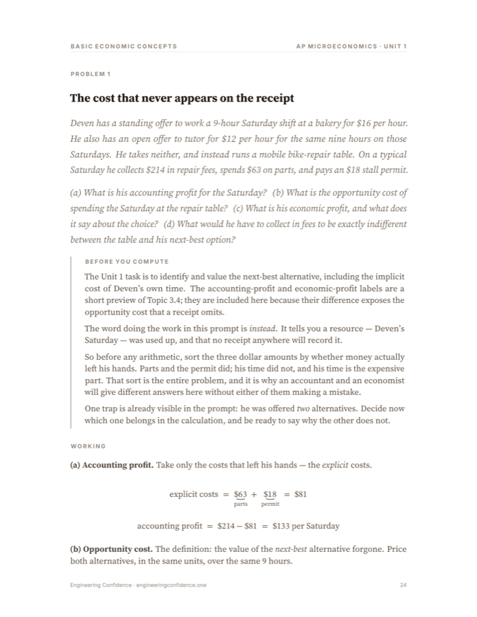 A worked page from the Microeconomics guide, at reading size