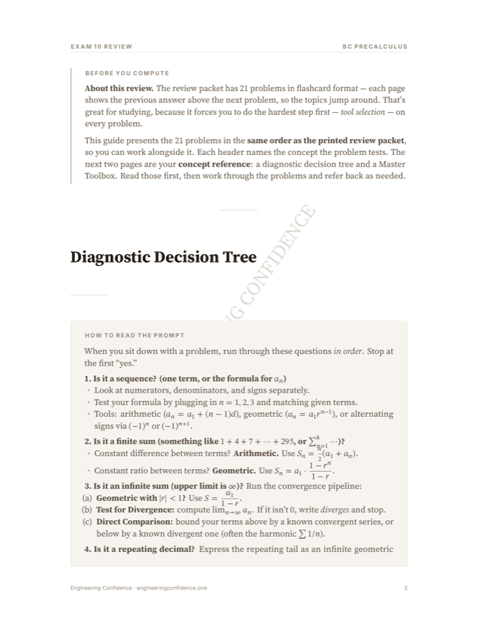 A worked page from the Precalculus guide