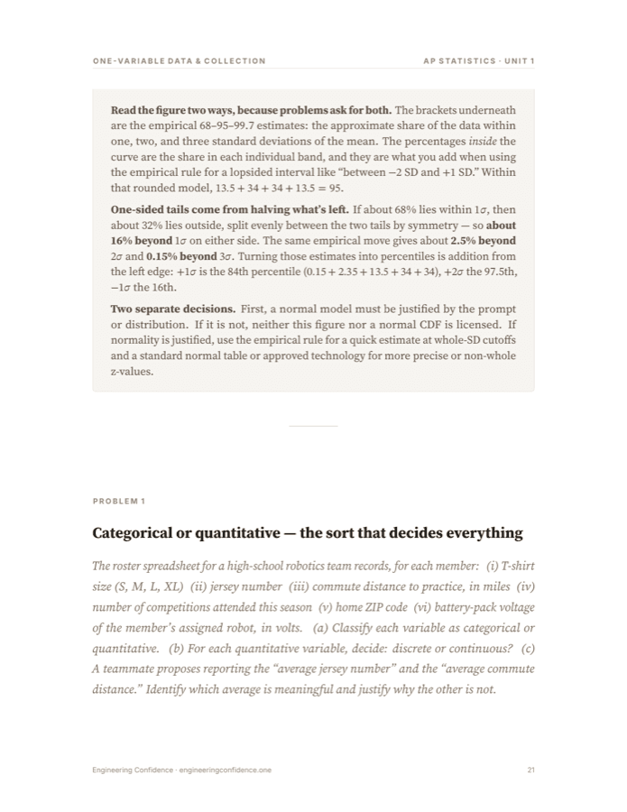 A worked page from the Statistics guide, at reading size