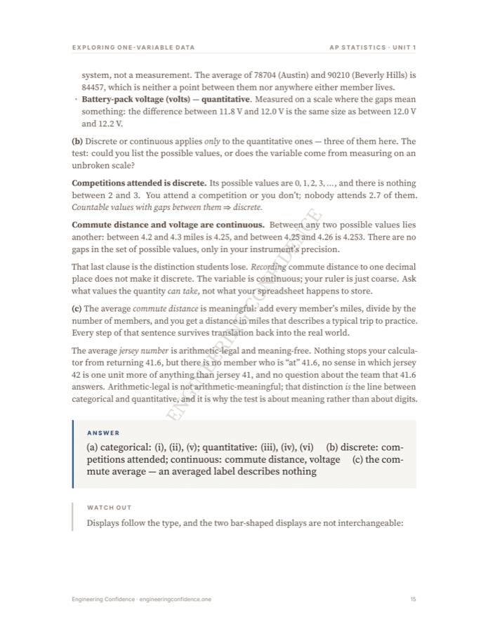 A worked page from the Statistics guide